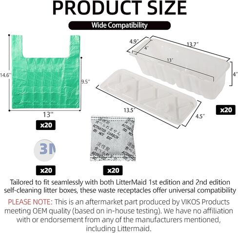 20-Pack Disposable Litter Box Waste Receptacles Compatible with Littermaid Waste Receptacles Fits 1St/2nd Edition Automatic Cat Litter Box, Come with 20pcs Liners & 20pcs Carbon Filters in Kuwait