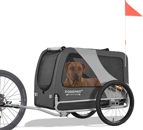 DOGGYHUT® Premium XL Pet Bike Trailer for Large Dog or Multiple Small Dogs, Up to 100 lbs,Dog Bicycle Carrier,Low Center of Gravity,Easy Folding Frame Cart in Saudi Arabia