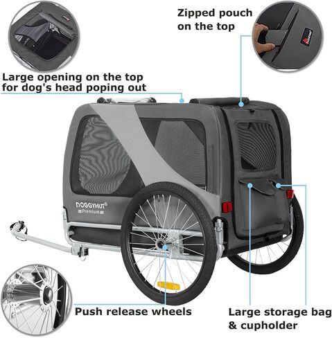 DOGGYHUT® Premium XL Pet Bike Trailer for Large Dog or Multiple Small Dogs, Up to 100 lbs,Dog Bicycle Carrier,Low Center of Gravity,Easy Folding Frame Cart in Saudi Arabia