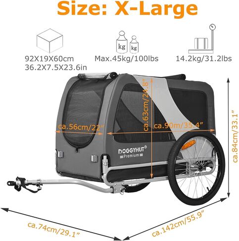 DOGGYHUT® Premium XL Pet Bike Trailer for Large Dog or Multiple Small Dogs, Up to 100 lbs,Dog Bicycle Carrier,Low Center of Gravity,Easy Folding Frame Cart in Saudi Arabia