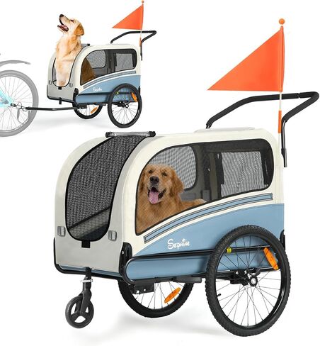 Sepnine Dog Bike Trailer, Supports up to 110 lbs, 2-in-1 Pet Stroller Cart Bicycle Carrier, Easy Folding Cart Frame with Quick Release Wheels, Universal Bicycle Coupler, Non-Slip Floor, Internal Leash in Saudi Arabia