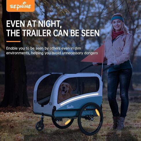 Sepnine Dog Bike Trailer, Supports up to 110 lbs, 2-in-1 Pet Stroller Cart Bicycle Carrier, Easy Folding Cart Frame with Quick Release Wheels, Universal Bicycle Coupler, Non-Slip Floor, Internal Leash in Saudi Arabia
