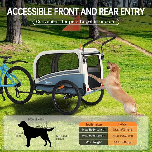 Sepnine Dog Bike Trailer, Supports up to 110 lbs, 2-in-1 Pet Stroller Cart Bicycle Carrier, Easy Folding Cart Frame with Quick Release Wheels, Universal Bicycle Coupler, Non-Slip Floor, Internal Leash in Saudi Arabia