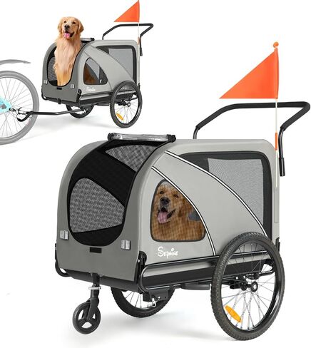 Sepnine Dog Bike Trailer, Supports up to 110 lbs, 2-in-1 Pet Stroller Cart Bicycle Carrier, Easy Folding Cart Frame with Quick Release Wheels, Universal Bicycle Coupler, Non-Slip Floor, Internal Leash in Saudi Arabia
