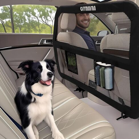 Dog Barrier for Car Back Seat & Cargo Area with Wider Coverage, Universal Fit for Cars, SUVs & Sedans, Dog Car Gate Divider with Chew-Proof Transparent Net and Sturdy Metal Frame for Backseat & Trunk in Saudi Arabia
