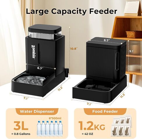 Gravity Cat Feeder and Water Dispenser, 2 in 1 Automatic Cat Feeder with 180 Degree Rotatable, 2 Pack Large Capacity Self Feeding for Small Medium Dog Puppy Kitten, Black, 0.8 Gallon x 2 in Kuwait