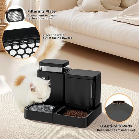Gravity Cat Feeder and Water Dispenser, 2 in 1 Automatic Cat Feeder with 180 Degree Rotatable, 2 Pack Large Capacity Self Feeding for Small Medium Dog Puppy Kitten, Black, 0.8 Gallon x 2 in Kuwait