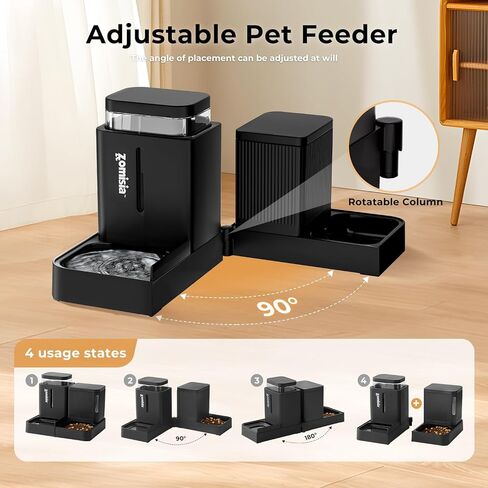 Gravity Cat Feeder and Water Dispenser, 2 in 1 Automatic Cat Feeder with 180 Degree Rotatable, 2 Pack Large Capacity Self Feeding for Small Medium Dog Puppy Kitten, Black, 0.8 Gallon x 2 in Kuwait