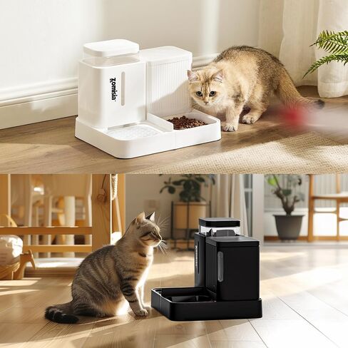 Gravity Cat Feeder and Water Dispenser, 2 in 1 Automatic Cat Feeder with 180 Degree Rotatable, 2 Pack Large Capacity Self Feeding for Small Medium Dog Puppy Kitten, Black, 0.8 Gallon x 2 in Kuwait