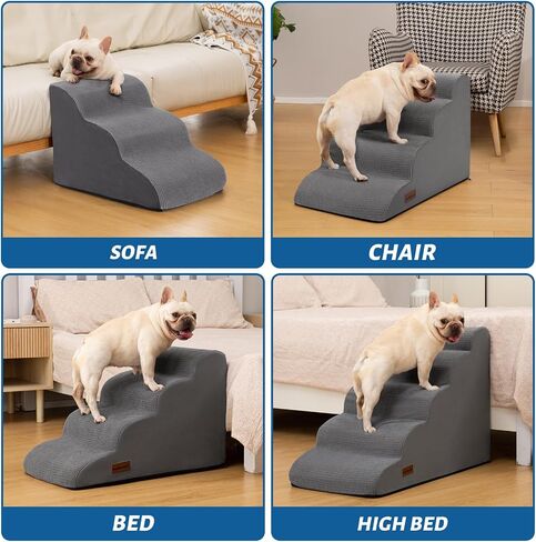 3-Step Dog Ramp and Stairs for Sofa and Chair - Non-Slip Sturdy Pet Steps for Small Dogs and Cats,15.7" H,Grey in Kuwait