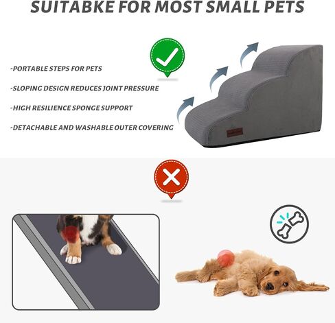 3-Step Dog Ramp and Stairs for Sofa and Chair - Non-Slip Sturdy Pet Steps for Small Dogs and Cats,15.7" H,Grey in Kuwait