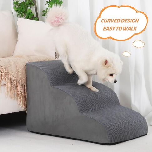 3-Step Dog Ramp and Stairs for Sofa and Chair - Non-Slip Sturdy Pet Steps for Small Dogs and Cats,15.7" H,Grey in Kuwait