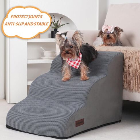 3-Step Dog Ramp and Stairs for Sofa and Chair - Non-Slip Sturdy Pet Steps for Small Dogs and Cats,15.7" H,Grey in Kuwait