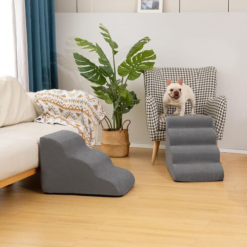 3-Step Dog Ramp and Stairs for Sofa and Chair - Non-Slip Sturdy Pet Steps for Small Dogs and Cats,15.7" H,Grey in Kuwait