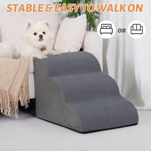 3-Step Dog Ramp and Stairs for Sofa and Chair - Non-Slip Sturdy Pet Steps for Small Dogs and Cats,15.7" H,Grey in Kuwait