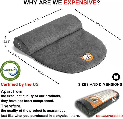 Dog Bolster Pillow for Large Dogs, Benefit for Cervical Vertebra and Neck, Easy to Carry When Traveling, with High Resilience Foam, Machine Washable Cover＆Easy to Clean (Dark Gray, Large) in Saudi Arabia