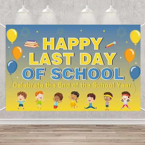لافتة Happy Last Day of School - 118 بوصة × 19 بوصة ديكورات حفلات نهاية العام الدراسي - لافتة لافتة لحفلة آخر يوم من المدرسة - ديكورات الفصل الدراسي آخر يوم من المدرسة in Kuwait