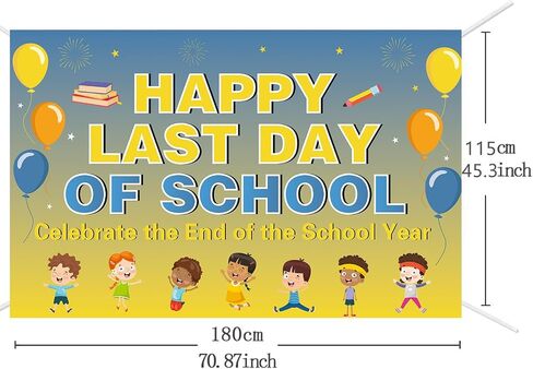 لافتة Happy Last Day of School - 118 بوصة × 19 بوصة ديكورات حفلات نهاية العام الدراسي - لافتة لافتة لحفلة آخر يوم من المدرسة - ديكورات الفصل الدراسي آخر يوم من المدرسة in Kuwait