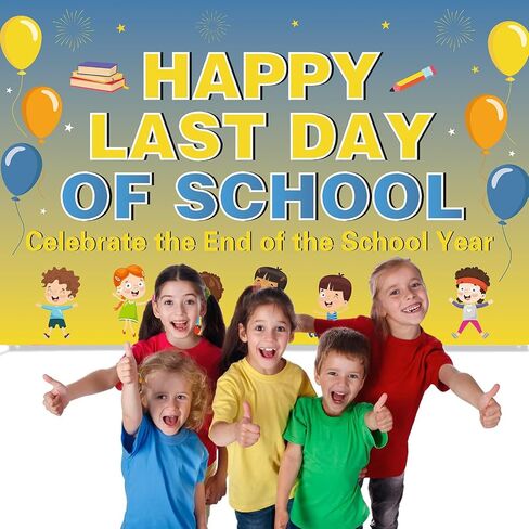 لافتة Happy Last Day of School - 118 بوصة × 19 بوصة ديكورات حفلات نهاية العام الدراسي - لافتة لافتة لحفلة آخر يوم من المدرسة - ديكورات الفصل الدراسي آخر يوم من المدرسة in Kuwait