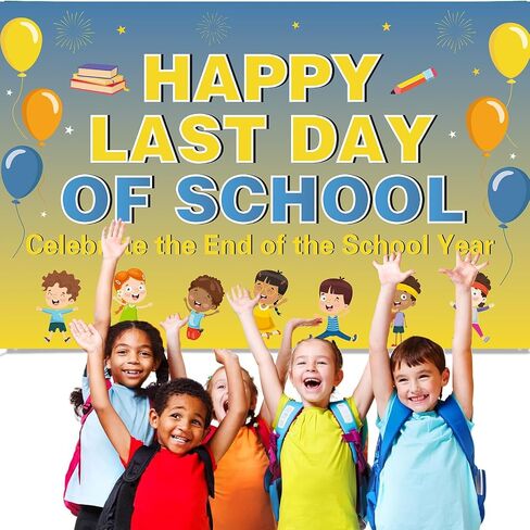 لافتة Happy Last Day of School - 118 بوصة × 19 بوصة ديكورات حفلات نهاية العام الدراسي - لافتة لافتة لحفلة آخر يوم من المدرسة - ديكورات الفصل الدراسي آخر يوم من المدرسة in Kuwait