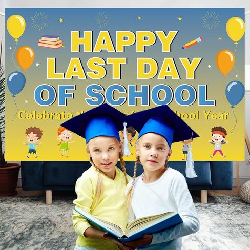 لافتة Happy Last Day of School - 118 بوصة × 19 بوصة ديكورات حفلات نهاية العام الدراسي - لافتة لافتة لحفلة آخر يوم من المدرسة - ديكورات الفصل الدراسي آخر يوم من المدرسة in Kuwait