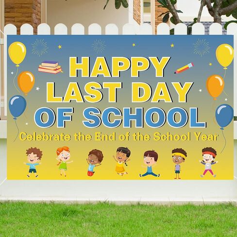 لافتة Happy Last Day of School - 118 بوصة × 19 بوصة ديكورات حفلات نهاية العام الدراسي - لافتة لافتة لحفلة آخر يوم من المدرسة - ديكورات الفصل الدراسي آخر يوم من المدرسة in Kuwait