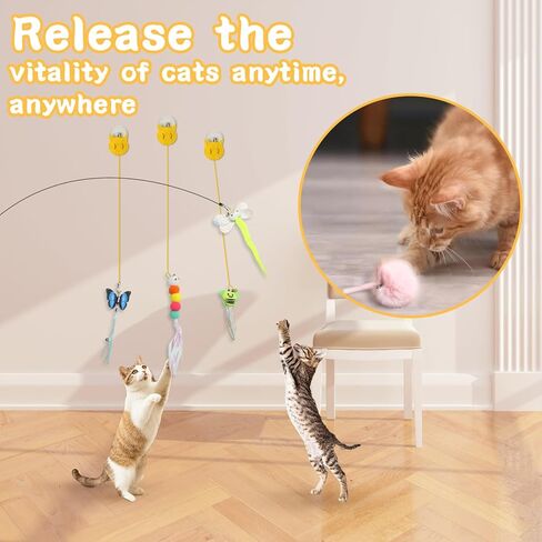 4-in-1 Interactive Cat Toy Set for Indoor Cats – Retractable Cat Wand, 2-Pole Suction Cup Base, Catnip Pillow, 14+ Accessories – Self-Play & Interactive Cat Feather Toys with Safe Durable Materials in Saudi Arabia