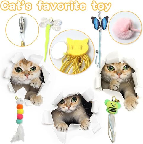4-in-1 Interactive Cat Toy Set for Indoor Cats – Retractable Cat Wand, 2-Pole Suction Cup Base, Catnip Pillow, 14+ Accessories – Self-Play & Interactive Cat Feather Toys with Safe Durable Materials in Saudi Arabia