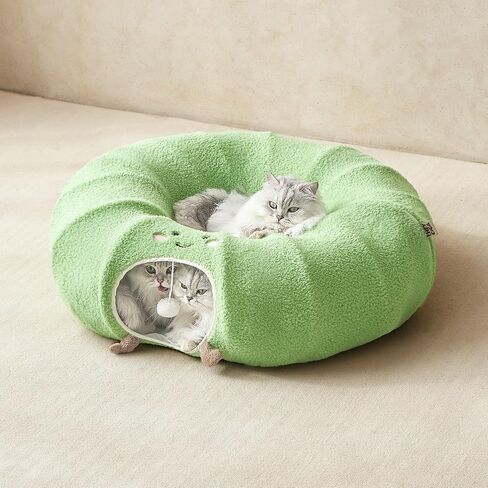 EHEYCIGA Cat Tunnel Bed for Indoor Cats, Cute Cat Donut Toy Tunnel for Small Large Cats with Washable Circle Cushion, Peekaboo Pet Cave Play Tunnel for Kitten, Puppy, Rabbit in Saudi Arabia