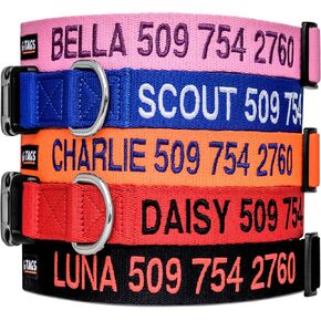 GoTags Personalized Dog Collar, Custom Embroidered with Pet Name and Phone Number in Blue, Black, Pink, Red and Orange, for Boy and Girl Dogs or Cats, Adjustable Sizes, Small, Medium, and Large