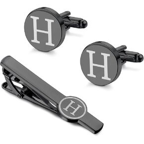 ايرون بوكس مجموعة ازرار اكمام ومشبك ربطة عنق للرجال بتصميم مخصص بلون اسود وشريط ربطة عنق بحروف الابجدية A-Z مع صندوق للاب والزوج والعريس in Kuwait