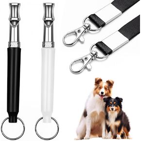 Ultrasonic Dog Whistle to Stop Barking Neighbor's Dog - 2 Pack Adjustable Pitch Silent Whistles with Lanyard, Professional Anti-Bark & Recall Training Device (Black & White)
