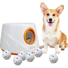Automatic Ball Launcher for Dogs with 6pcs 2.3 Inch Etpu Tennis Balls,Thrower Distance 20-45ft,interacive Dog Toys for Indoor/Outdoor for Small Or Medium Dogs
