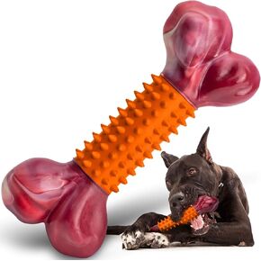 Apasiri Tough Dog Toys for Aggressive Chewers Large Breed, Beef Flavor Dog Chew Bone, Nylon & Rubber Chew Toy for Medium Large Dogs