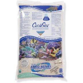 Caribsea arag -Alive SPERAL SAND - 20 رطلاً - ركيزة أراغونيت الطبيعية لخزانات الشعاب المرجانية والبحرية ، تعزز نمو المرجان والترشيح البيولوجي