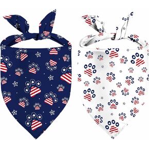 4th of July Dog Bandanas, Adjustable Independence Day Holiday Party Pet Decorations 2 Pack, Patriotic Bandana American Flag Triangle Bibs Cat Scarf Set