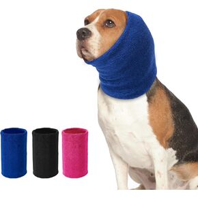 Dog Calming Hoodie Cat Anxiety Relief Ear Wrap Cover,Double Layer Thickened Pet Ears Protector Soft Elastic Neck Band Noise Cancelling Ear Muffs for Grooming,Force Drying,Bath,Fireworks (Blue, Small)