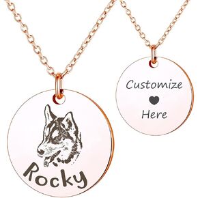 Anavia Customized Pet Portrait & Name Necklace, Personalized Pet Gifts Photo Engraved Necklace, Pet Memorial Jewelry Gift, Cat Dog Necklace for Animal Lover, Dog Mom, Birthday Gift