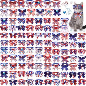 100 Pcs 4th of July Dog Bow Tie Collar Bulk Independence Day Pet Bow Tie Adjustable Patriotic Memorial Day Dog Bowties Neckties Collars for Small Medium Pet Supply