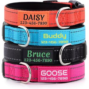 Personalized Dog Collars Custom with Pet Name and Phone Number, Soft Neoprene Padded Reflective Nylon Collar, 4 Adjustable Sizes - for Boy, Girl Dogs