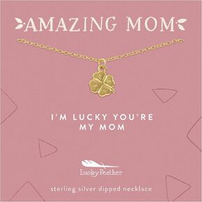 قلادة Lucky Feather Amazing Mom - 14 قيراط من الذهب أو الفضة مغموسة بسلسلة كابل قابلة للتعديل مقاس 16 بوصة - 18 بوصة - هدية رائعة لعيد الميلاد أو ببساطة لإظهار أنها تحبها