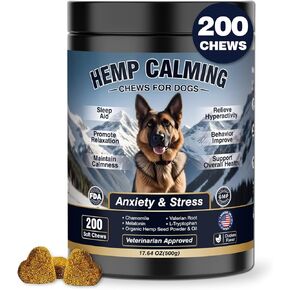مضغ مهدئ للكلاب 200CT القنب الكلب المضغ المهدئ - القلق وتخفيف الإجهاد يعامل اللدغات الميلاتونين للمساعدات للنوم للكلاب الصغيرة/الكبيرة الكلاب الهادئة - الانفصال ، والألعاب النارية ، الرعد ، النباح ، مضغ ، مضغ ، مضغ