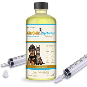 Say Good Bye to Tapeworms, Hookworms, Lung Worms, Pin Worms, Round Worms with GiarCidia Zap wormer (Roasted Chicken Flavour)- Include Dropper with Cap (120 ml)