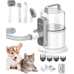 Dog Vacuum Grooming Kit for Shedding: Professional Hair Clippers Pet Groomer - Strong Suction Cleaner Deshedding Tool Fur Brush Attachment Trimmer for Home Cat (Deep White)