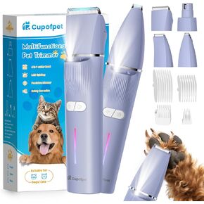 4 in 1 Dog Clippers Grooming Kit with LED Light, 2025 Upgraded Low Noise Dog Paw Trimmer Nail Grinder Grooming Clippers, 2-Speed Professional Pet Hair Trimmer Face Shaver for Paw,Nail,Body,Ear (Green)