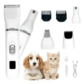 طقم Clippers Hair Clippers مع طاحونة الأظافر ، 4 في 1 مجموعة من اللاسلكي هادئة Cat Paw Trimmer ، وضوضاء منخفضة ضوضاء USB واضحة عرض الشعر الحيوانات الأليفة ، طاحونة الأظافر للقطط الكلاب