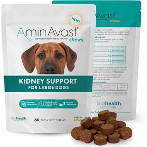 مكملات الكلى Aminavast Dog - تدعم وظيفة الكلى الطبيعية - يعزز صحة وحيوية الكلى الشيخوخة - صديقة للحيوانات الأليفة ، 1000 ملغ (60 مضغ)