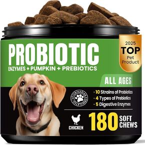 Probiotics for Dogs - Dog Probiotics with 5 Enzymes & 4 Prebiotics for Itchy Skin, Pet Probiotics lab for Digestion & Gut Support, Helps Diarrhea, Yeast Infection, Allergies & Immune System -180 Chews