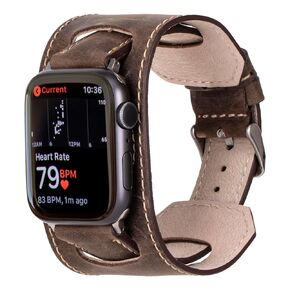 فرقة ساعة الكفة متوافقة مع Apple 42mm (Ser.10) للرجال والنساء ، جلد أصلي مصنوع يدويًا ، متوافق مع سلسلة IWatch 10 9 8 7 6 5 4 3 2 1 SE ، معصم ، متوسطة/حمراء