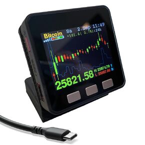 Crypto Bitcoin Candlestick Price Display (V3) - Desk Gadget Coin Ticker – Customizable LCD Web3 Tracker – Black Wood & Red Finish – Battery Choices - Coin Pairs: ETH + BTC + DOGE + Matic + Xrp + Hnt